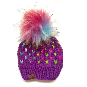 0-3 month Knit Hearts Pom Hat | Lollipop Rainbow