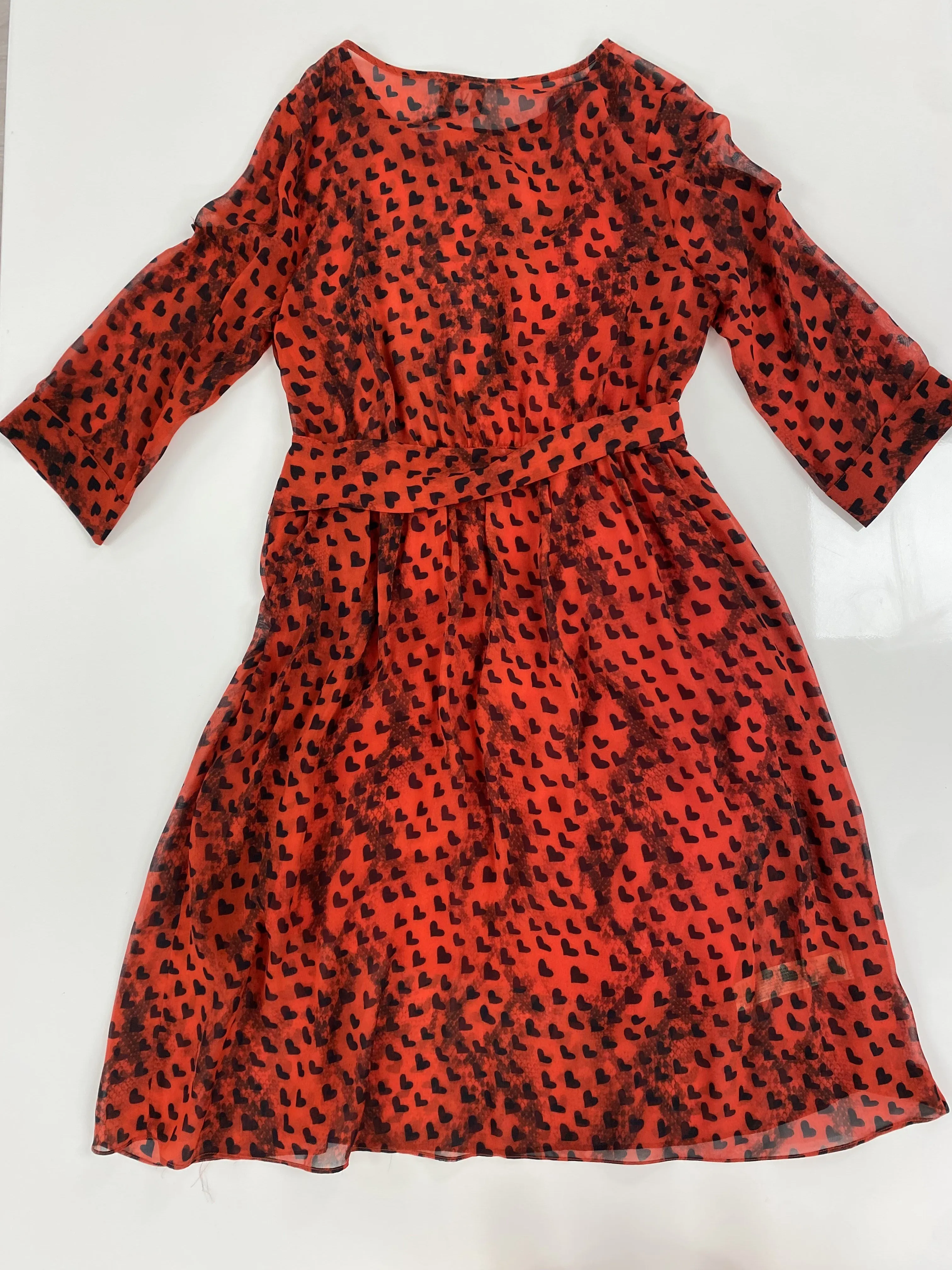 3/4 Sleeve Heart Printed Red Dress