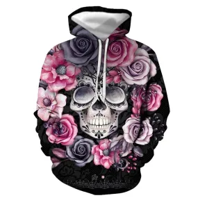 3D Graphic Printed Hoodies Skull Flower