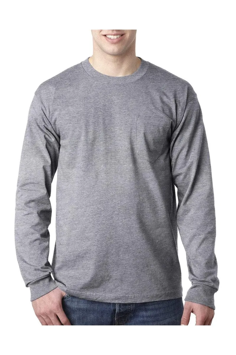 Bayside BA8100: Adult 6.1 oz., 100% Cotton Long Sleeve Pocket T-Shirt