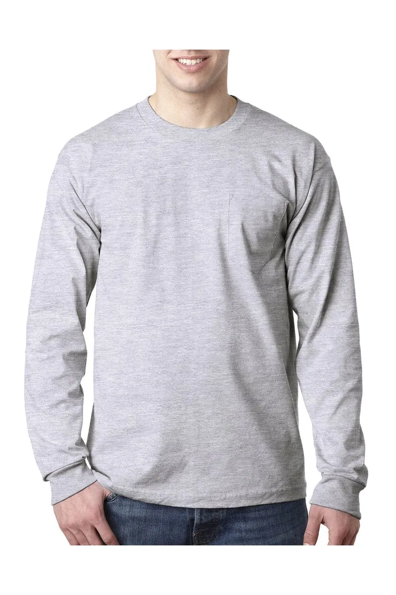 Bayside BA8100: Adult 6.1 oz., 100% Cotton Long Sleeve Pocket T-Shirt