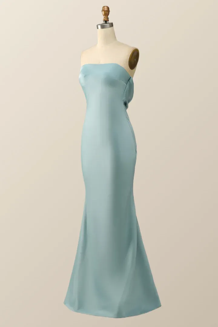 Blue Strapless Mermaid Long Party Dress Bridesmaid Dress,DP1820