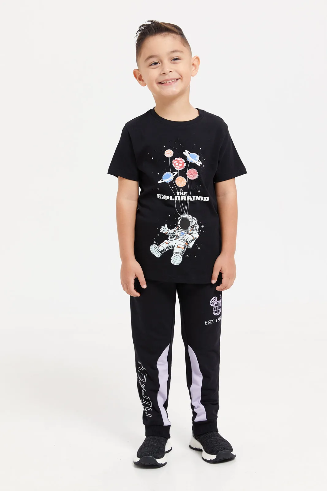 Boys Black Mickey Mouse Track Pants