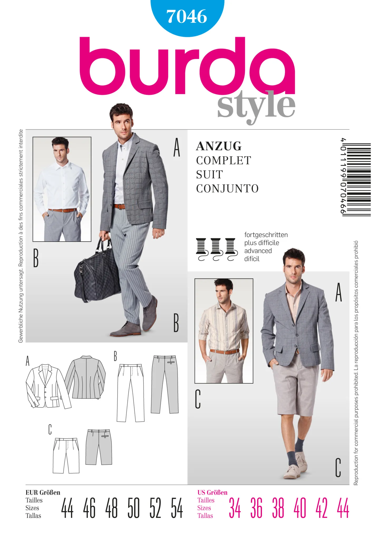 Burda 7046 Mens' Suit Pattern