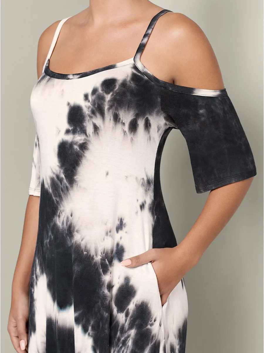 Casual Off-Shoulder Tie-Dye Short Sleeve Dress