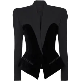 Classy Slim Fitted Single Breasted Velvet Blazer