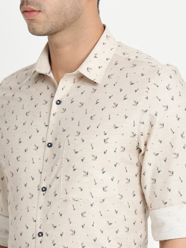 Cotton Beige Printed Slim Fit Shirts