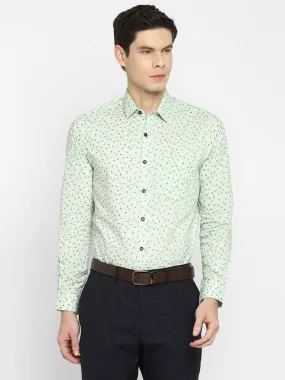 Cotton Light Green Slim Fit Printed Shirts