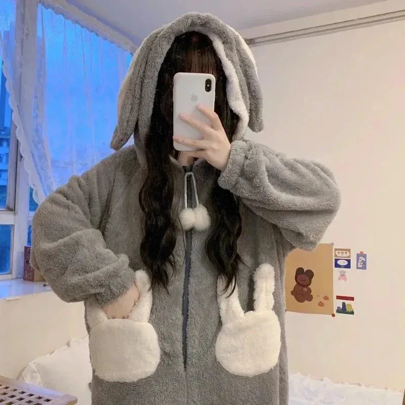 Cozy Bunny Warm Hooded Jumpsuit Pajamas