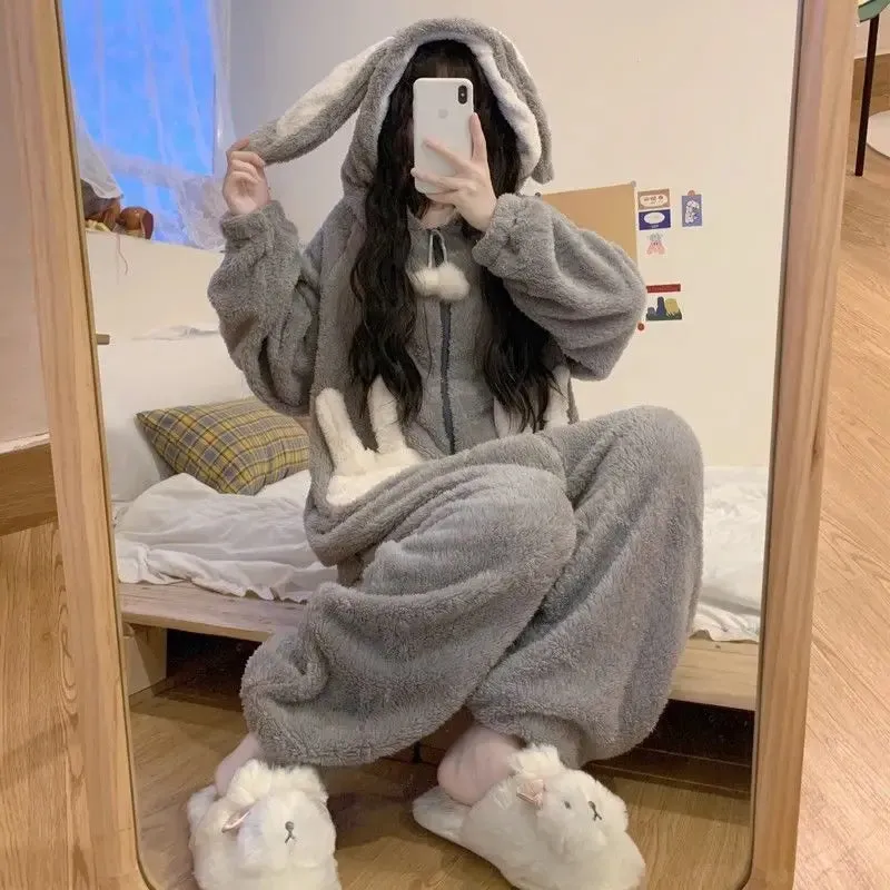 Cozy Bunny Warm Hooded Jumpsuit Pajamas