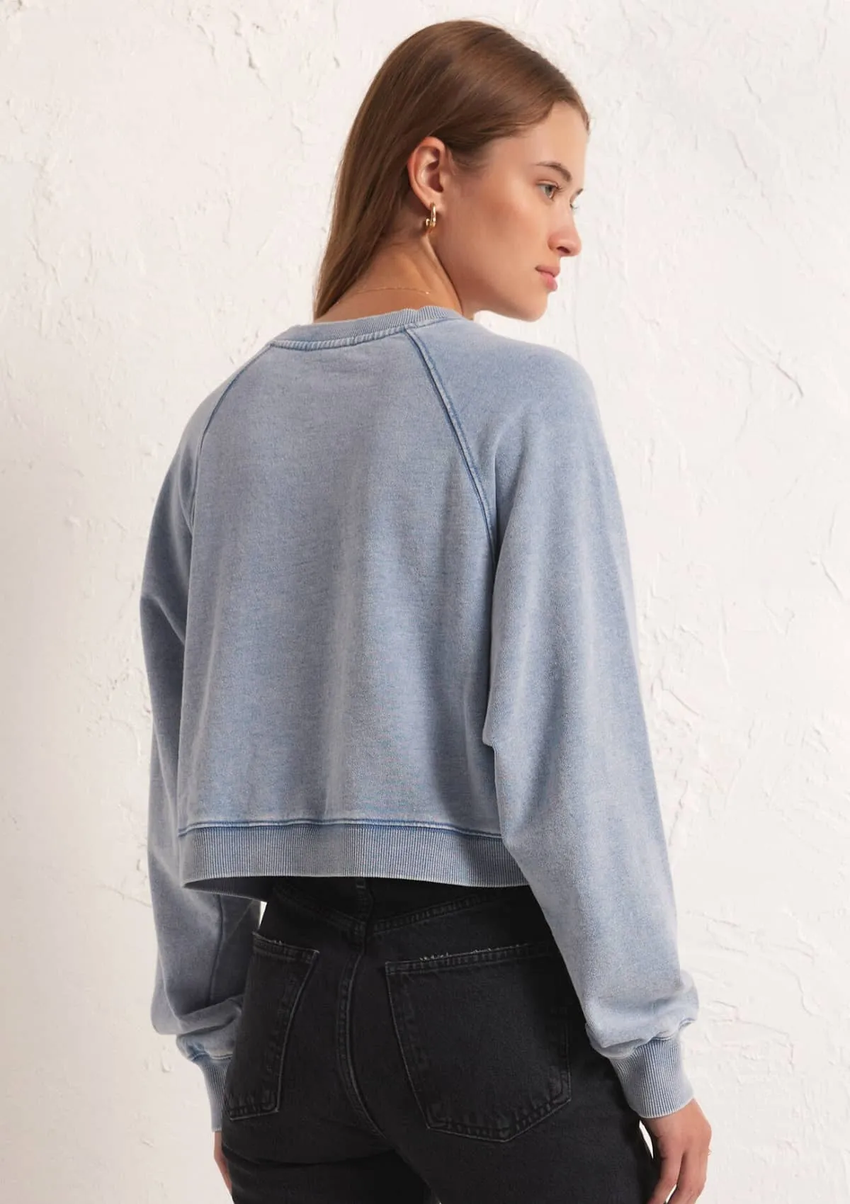 Crop Out Knit Denim Women's Sweatshirt