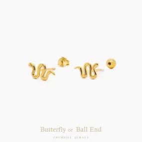 Dainty Snake Studs Earrings, Unisex, Gold, Silver SHEMISLI SS160 Butterfly End, SS487 Screw Ball End (Type A) LR