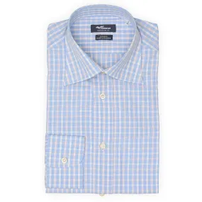 FENICIA Blue Plaid Poplin Cotton Dress Shirt EU 38 NEW US 15