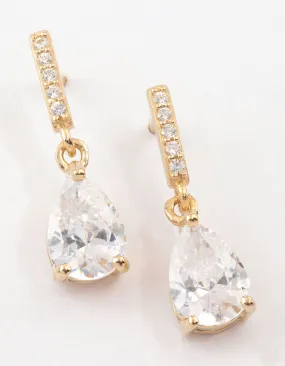 Gold Plated Sterling Silver Teardrop Cubic Zirconia Drop Earrings