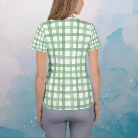 Green Gingham Print  Womens Athletic Tee Shirt