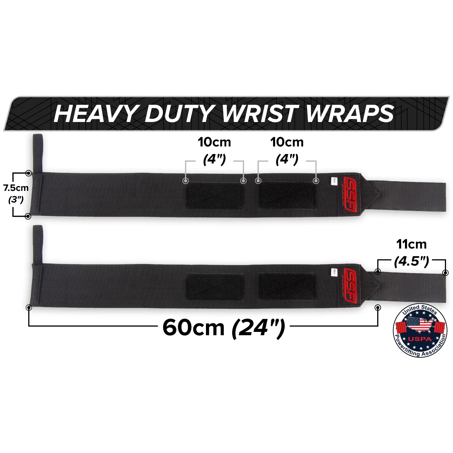 Heavy Duty Wrist Wraps (60cm, Black)