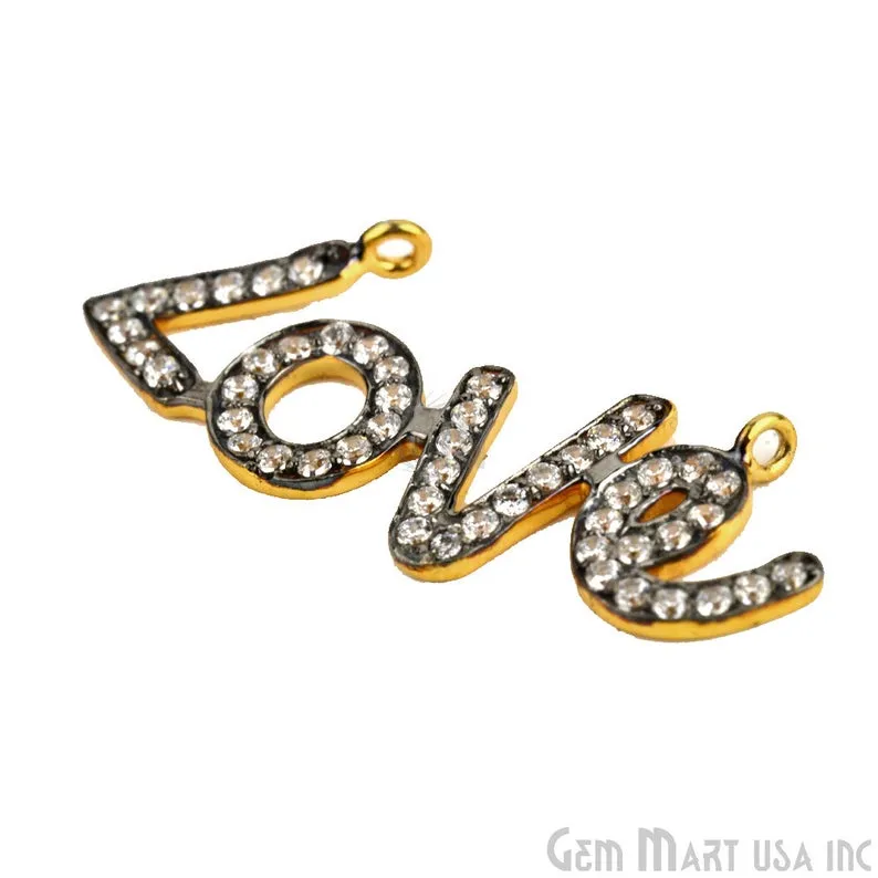 'Love' 18x12mm CZ Pave Gold Vermeil Charm for Bracelet & Pendants