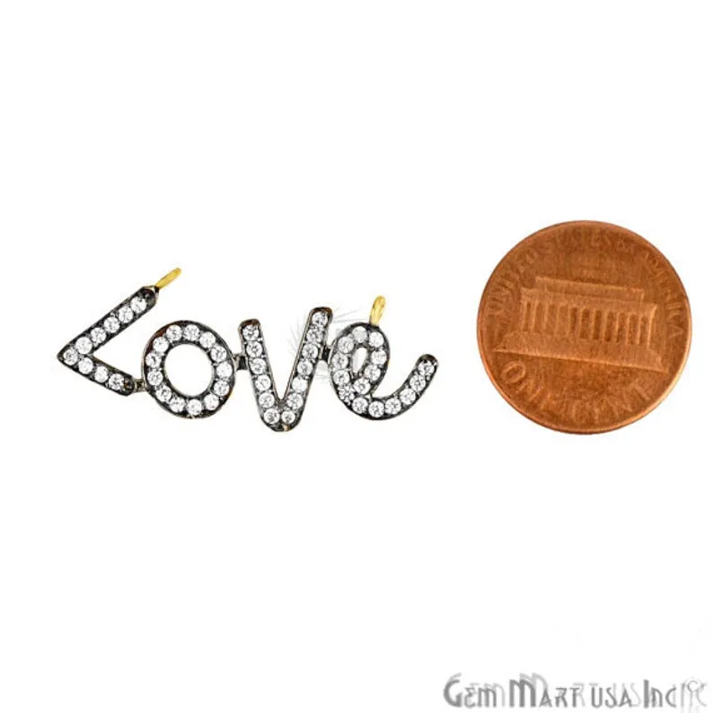 'Love' 18x12mm CZ Pave Gold Vermeil Charm for Bracelet & Pendants