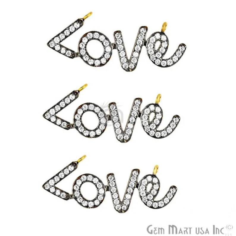 'Love' 18x12mm CZ Pave Gold Vermeil Charm for Bracelet & Pendants