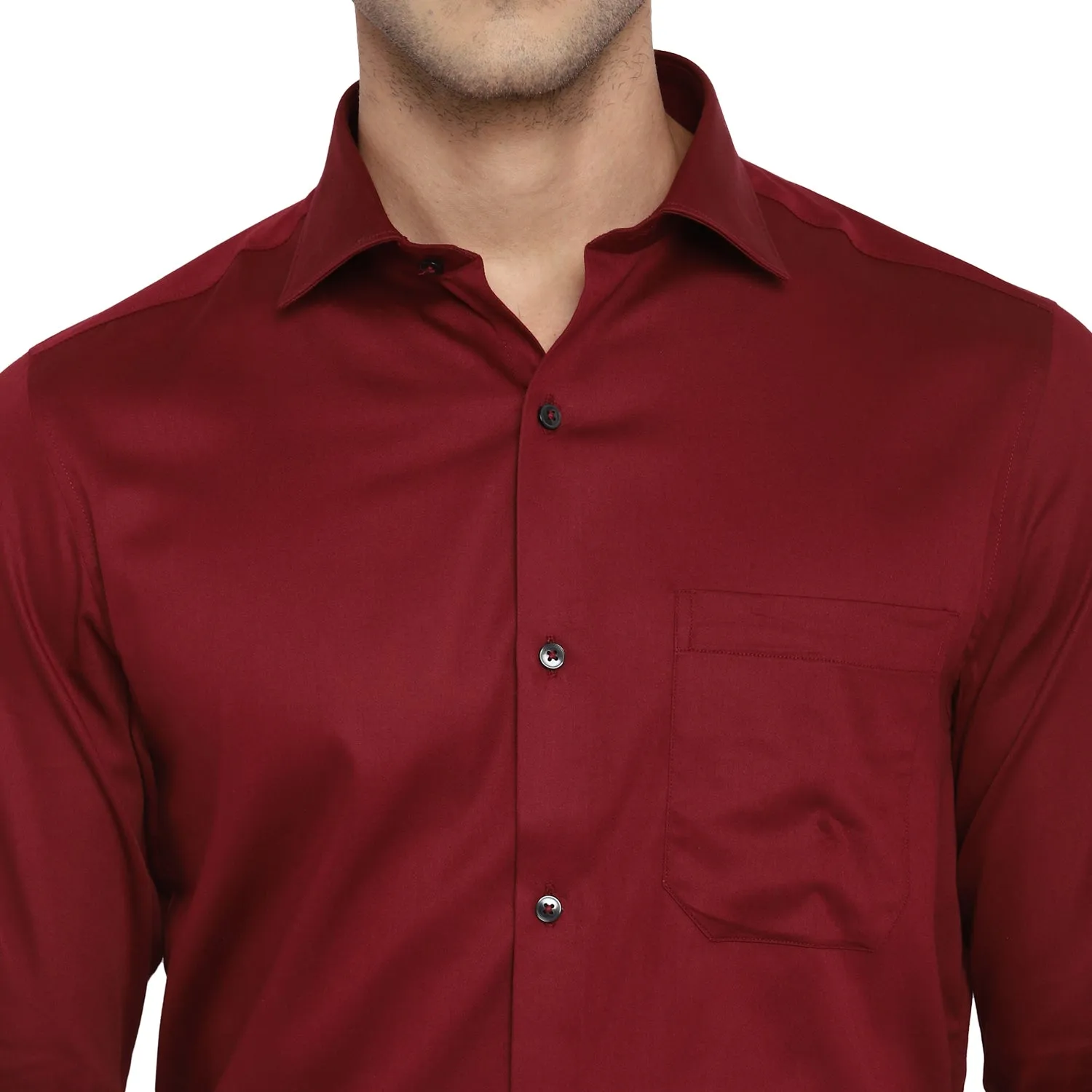 Maroon Cotton Solid Slim Fit Shirt