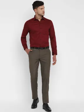 Maroon Cotton Solid Slim Fit Shirt