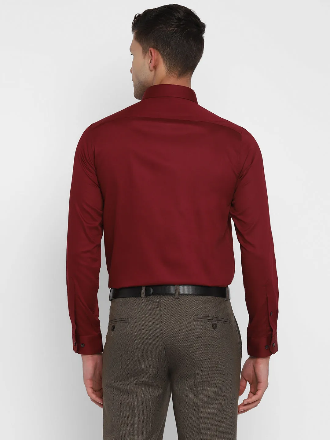 Maroon Cotton Solid Slim Fit Shirt