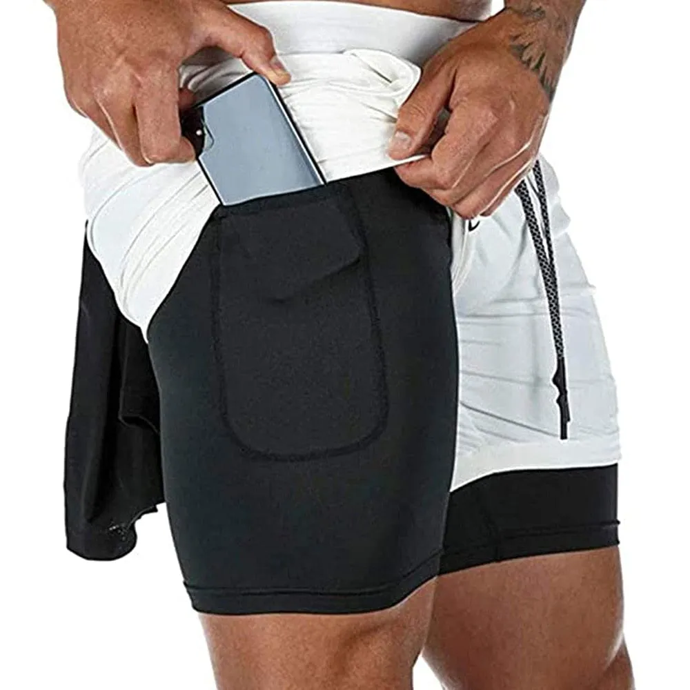 Men's Running Shorts Fitness Gym Training Sports Shorts Quick Dry Workout Gym Sport Jogging Double Deck Summer Shorts