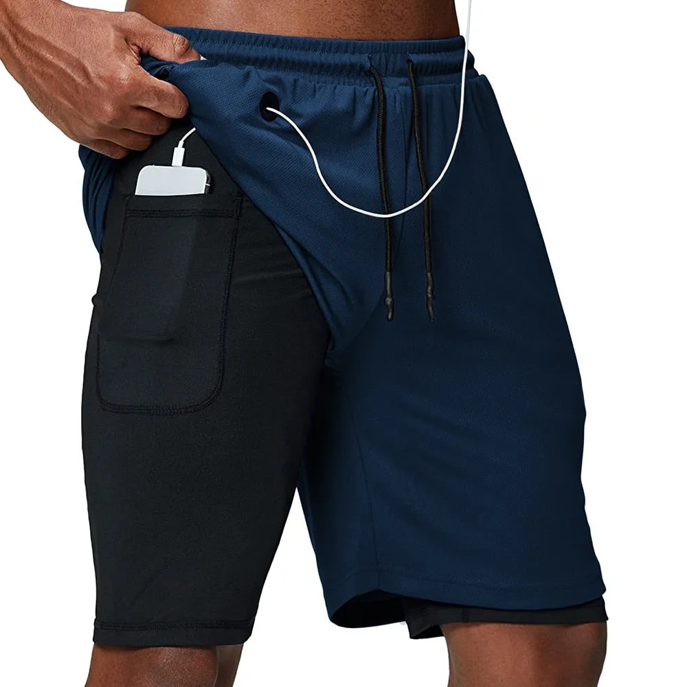 Men's Running Shorts Fitness Gym Training Sports Shorts Quick Dry Workout Gym Sport Jogging Double Deck Summer Shorts