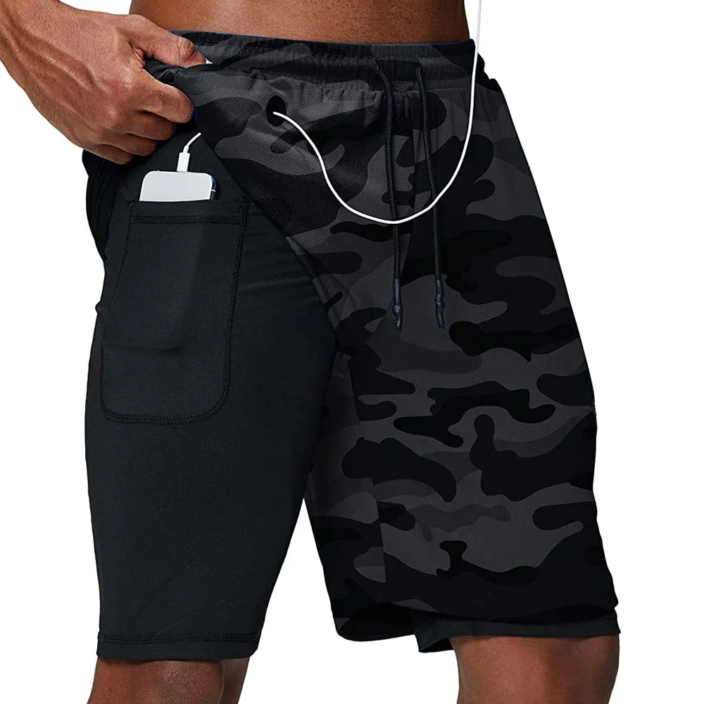 Men's Running Shorts Fitness Gym Training Sports Shorts Quick Dry Workout Gym Sport Jogging Double Deck Summer Shorts