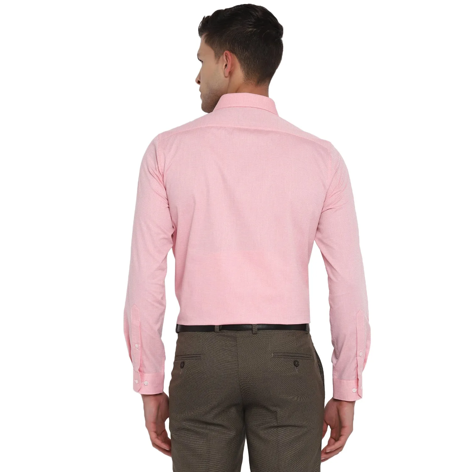 Pink Cotton Self Design Slim Fit Shirts