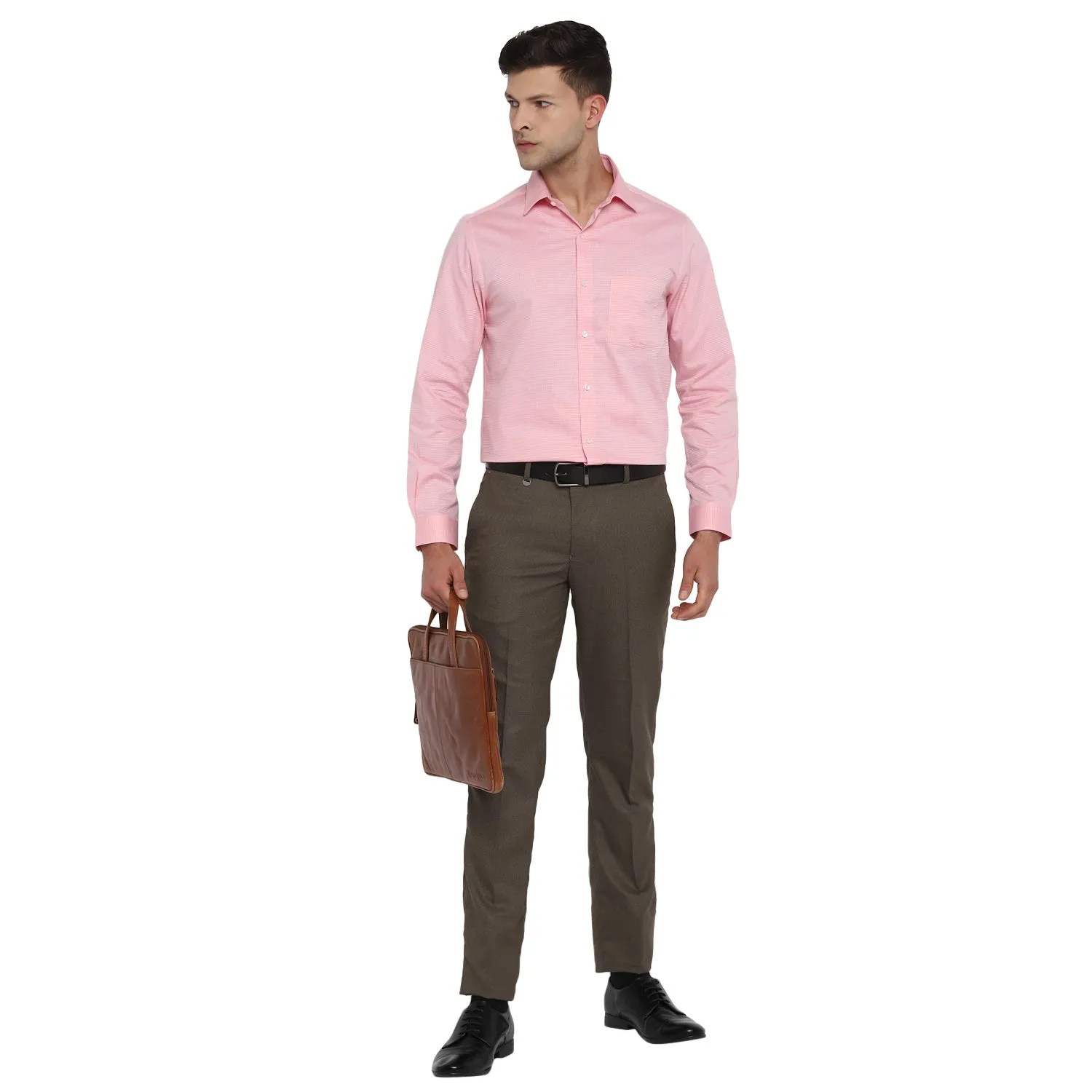 Pink Cotton Self Design Slim Fit Shirts