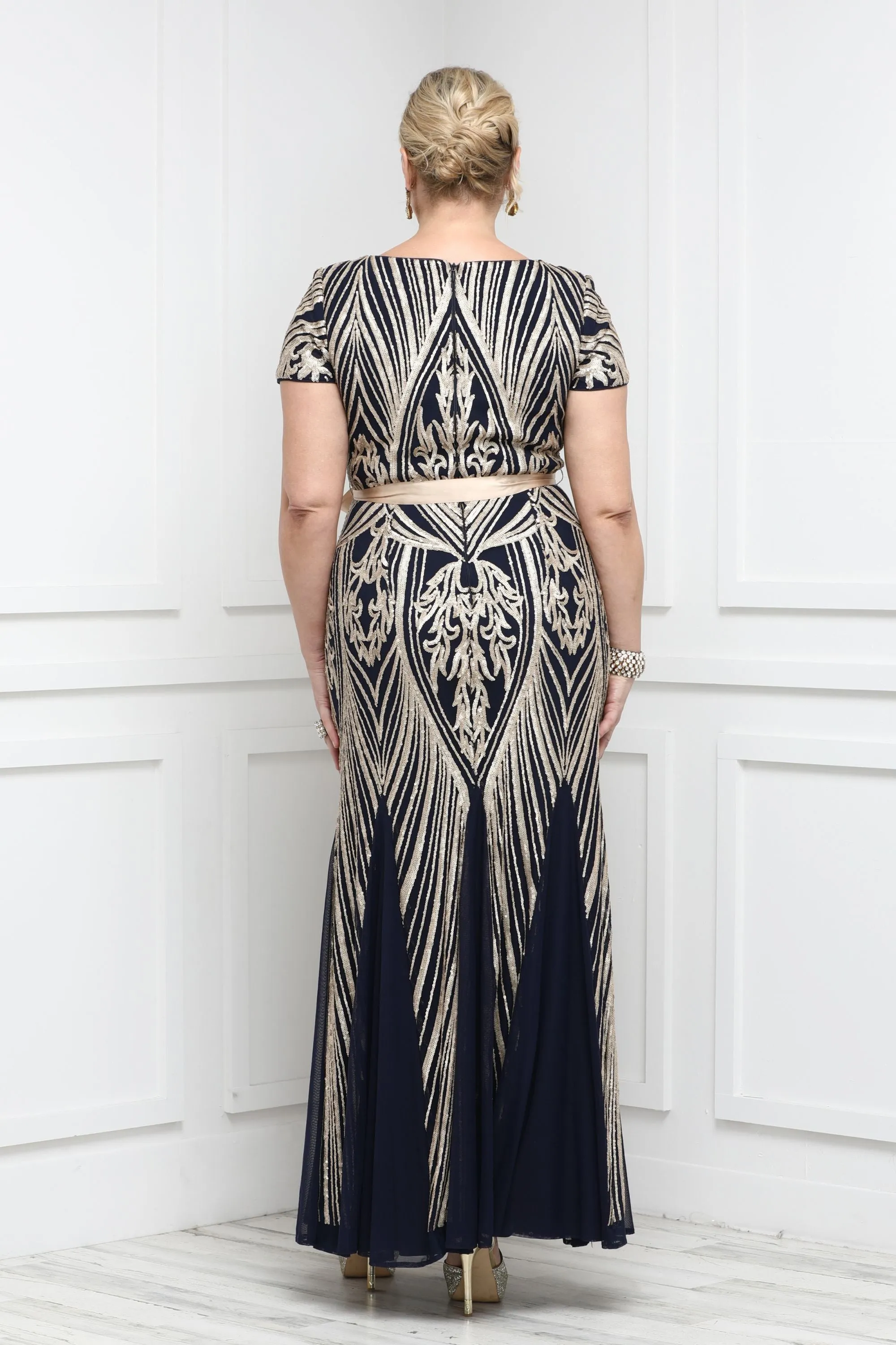 Plus Size Women  Sequin Panel Godet Dress