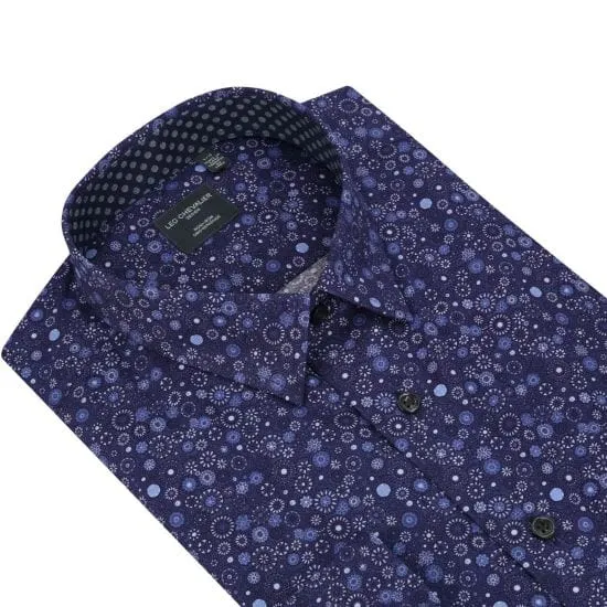 Shop our Latest Leo Chevalier Blue Modern Print Shirts | Hidden Button-Down Collar