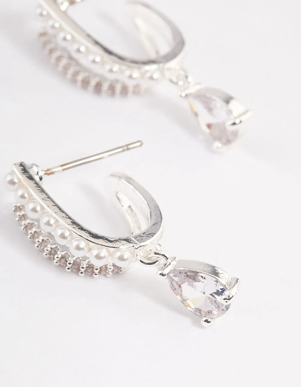 Silver Plated Cubic Zirconia Pearl Drop Earrings