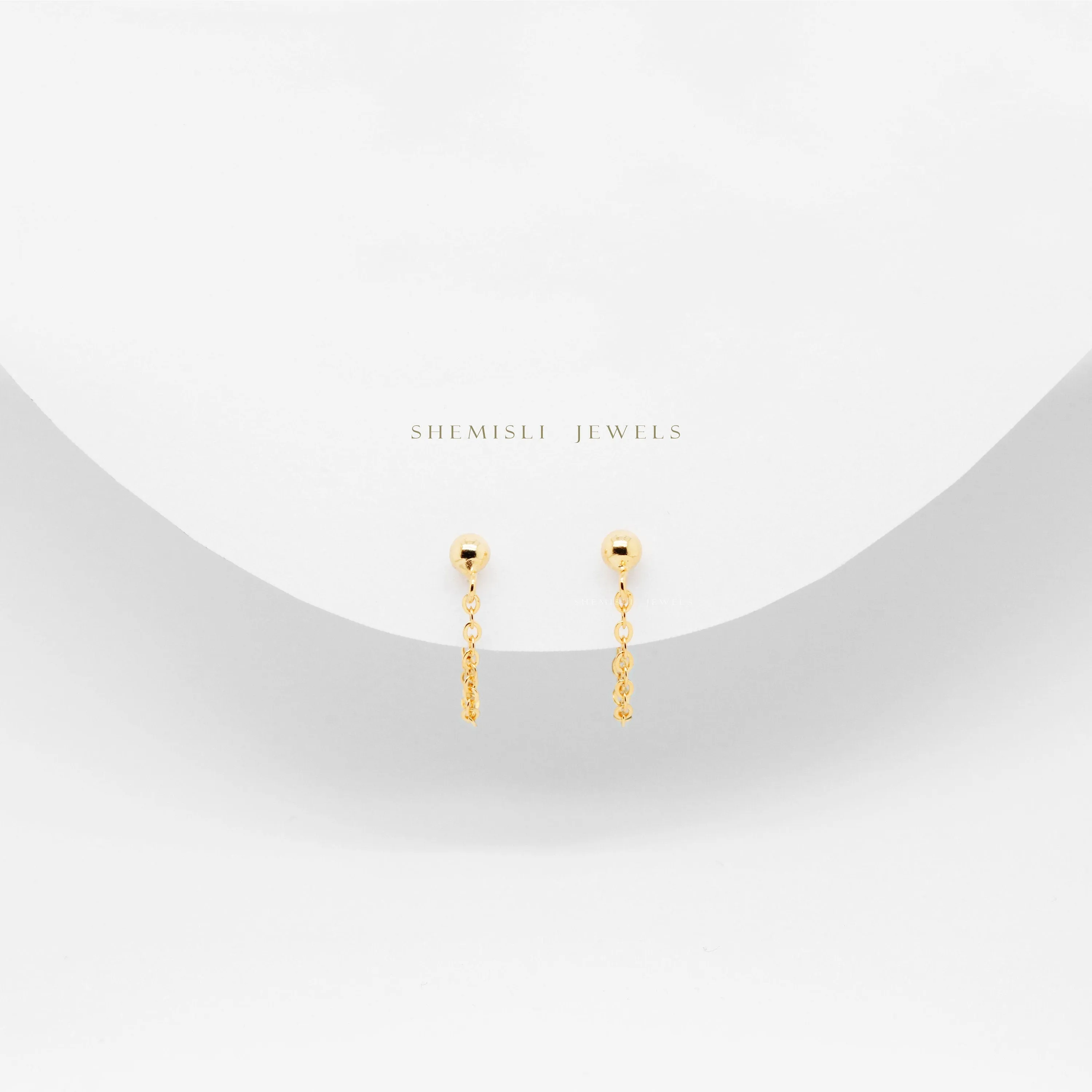 Simple Chain Helix Earrings With Screw Ball End (Type B), Unisex, Gold, Silver SHEMISLI SS865 (Type A Ball End)