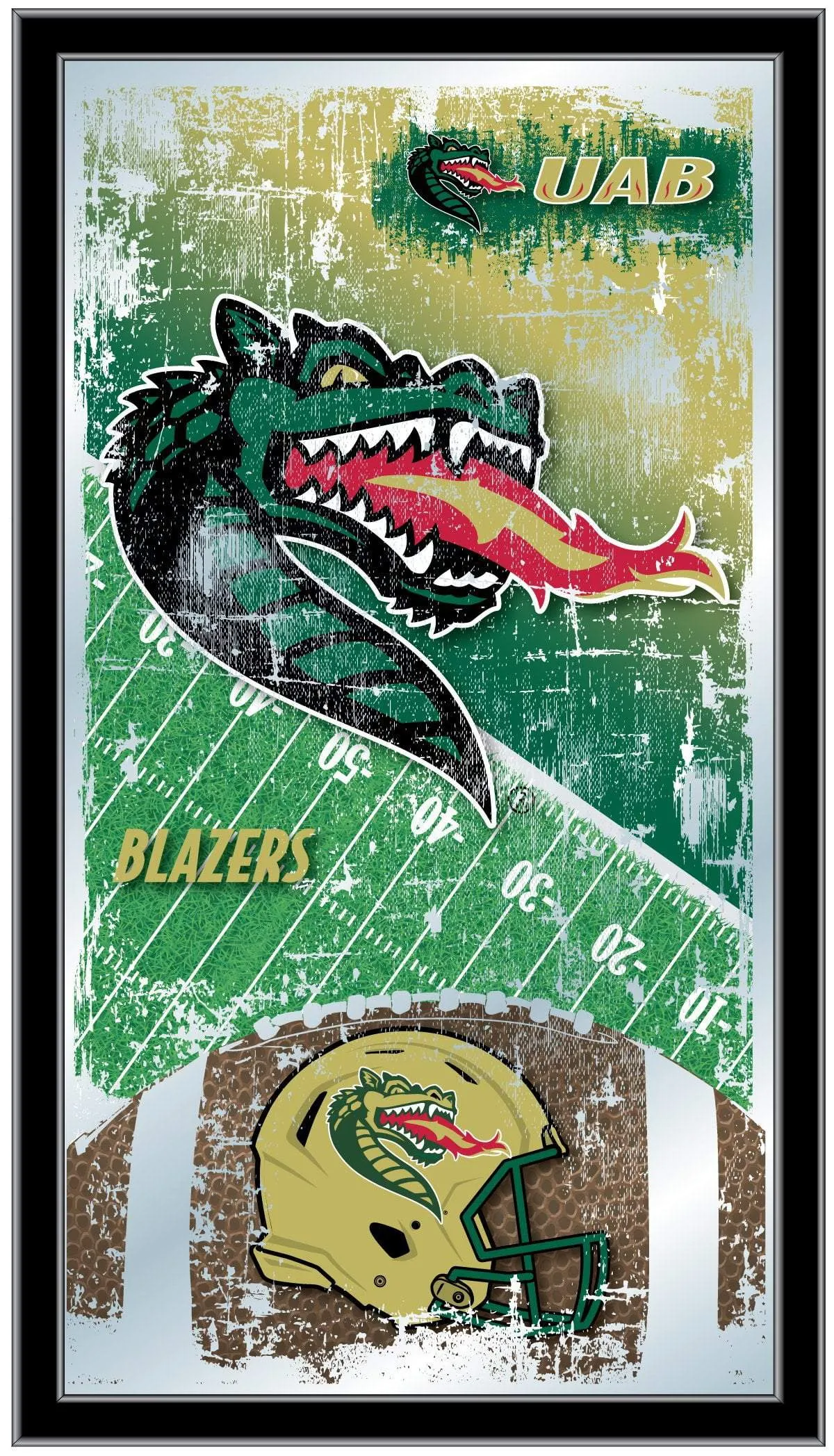 UAB Blazers HBS Green Football Framed Hanging Glass Wall Mirror (26"x15")