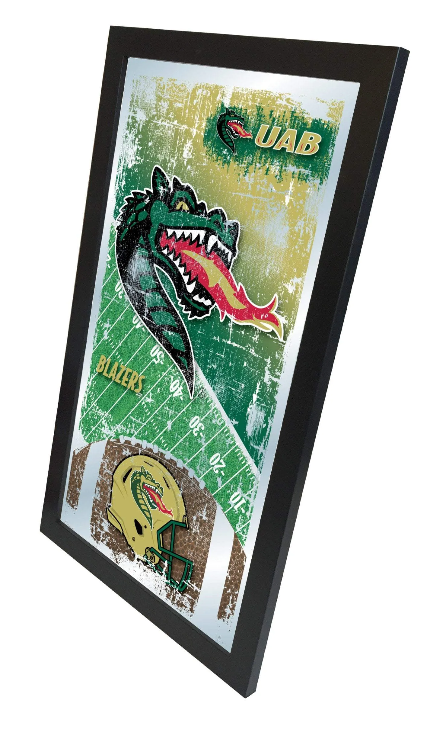 UAB Blazers HBS Green Football Framed Hanging Glass Wall Mirror (26"x15")