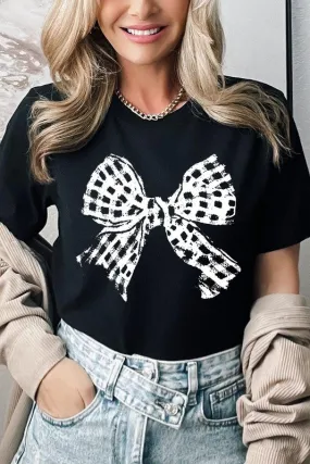 Vintage Checkered Bow Graphic T Shirt