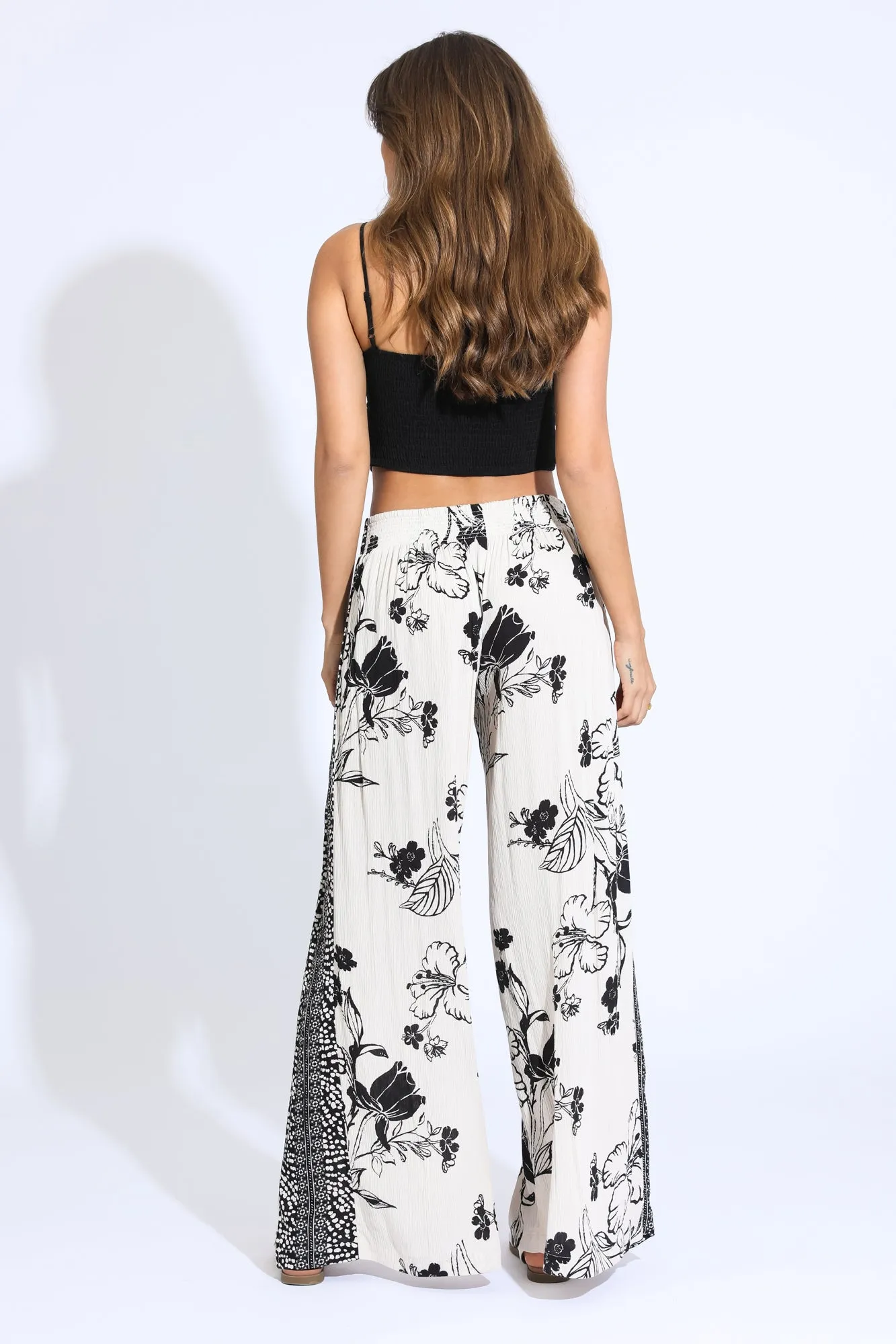 WIDE LEG BORDER WRAP PANT - WHITE FLORAL